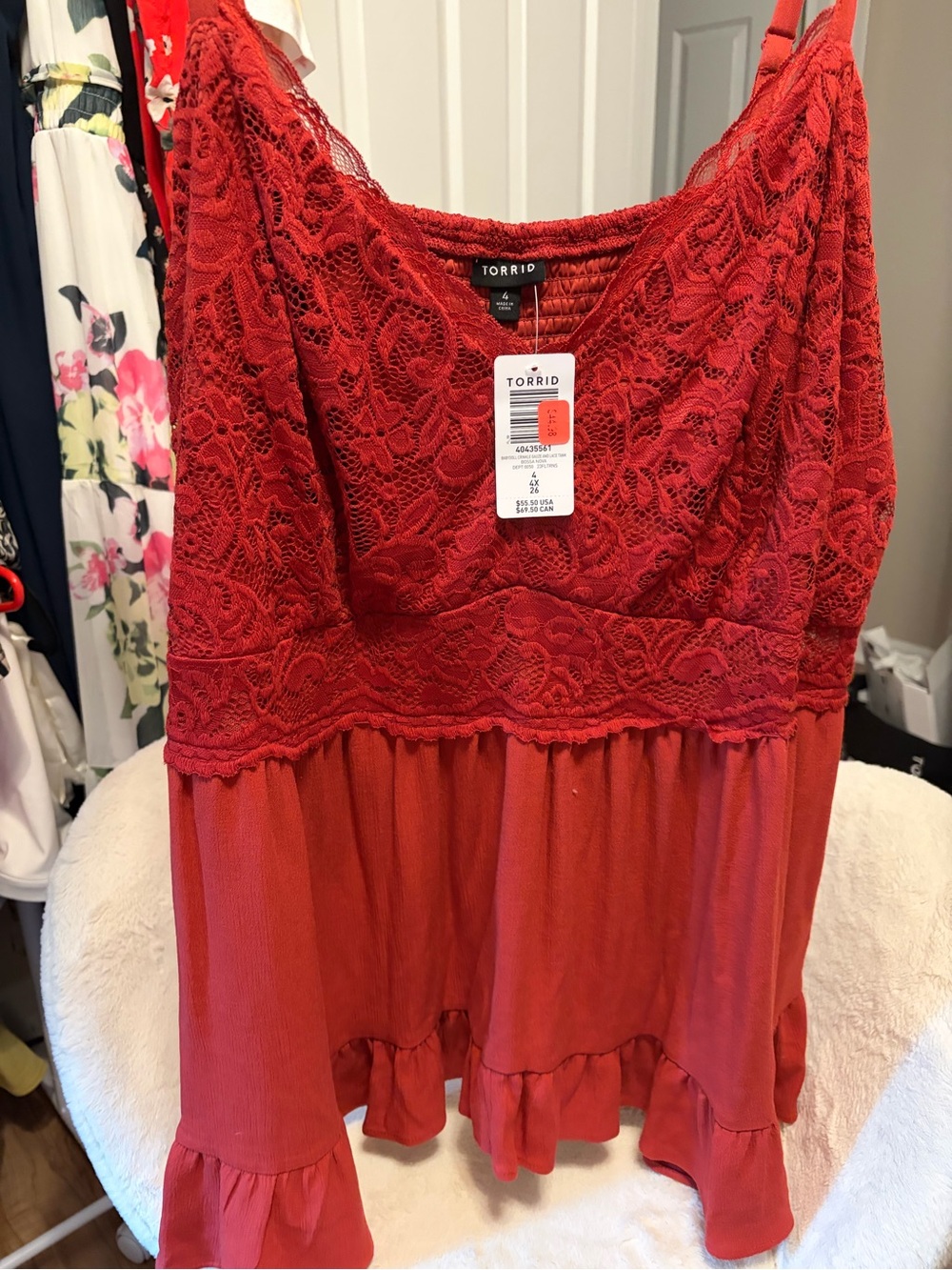 torrid Red Lace Bodice Flowy Ruffle Camisole